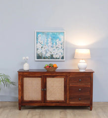 Rattan Elegance Series Sheesham Wood Sideboard in Scratch Resistant Honey Oak Rattan Elegance Series Sheesham Wood Sideboard in Scratch Resistant Honey Oak