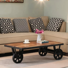 Kraft Bazaar Teak Wood Cart Coffee Table 120x60x38Cm Kraft Bazaar Teak Wood Cart Coffee Table 120x60x38Cm