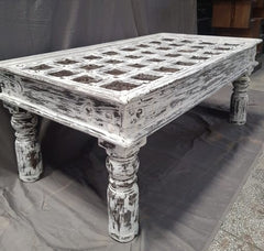 Handmade Indian Furniture Hand Carved Reclaimed Wood Coffee Table Rustic White Handmade Indian Furniture Hand Carved Reclaimed Wood Coffee Table Rustic White