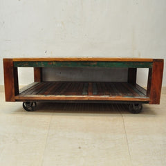 NIRVANA Reclaimed boat timber Coffee Table on Wheels 135x80x50cm NIRVANA Reclaimed boat timber Coffee Table on Wheels 135x80x50cm