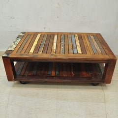 NIRVANA Reclaimed boat timber Coffee Table on Wheels 135x80x50cm NIRVANA Reclaimed boat timber Coffee Table on Wheels 135x80x50cm