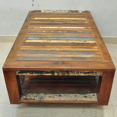 NIRVANA Reclaimed boat timber Coffee Table on Wheels 135x80x50cm NIRVANA Reclaimed boat timber Coffee Table on Wheels 135x80x50cm