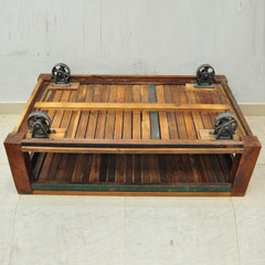 NIRVANA Reclaimed boat timber Coffee Table on Wheels 135x80x50cm NIRVANA Reclaimed boat timber Coffee Table on Wheels 135x80x50cm