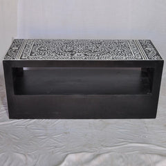 Bone Inlay Floral Pattern TV Unit Black Bone Inlay Floral Pattern TV Unit Black