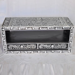 Bone Inlay Floral Pattern TV Unit Black Bone Inlay Floral Pattern TV Unit Black