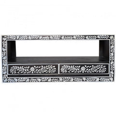 Bone Inlay Floral Pattern TV Unit Black Bone Inlay Floral Pattern TV Unit Black