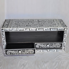 Bone Inlay Floral Pattern TV Unit Black Bone Inlay Floral Pattern TV Unit Black