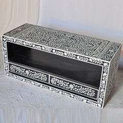 Bone Inlay Floral Pattern TV Unit Black Bone Inlay Floral Pattern TV Unit Black