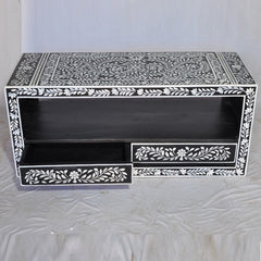 Bone Inlay Floral Pattern TV Unit Black Bone Inlay Floral Pattern TV Unit Black