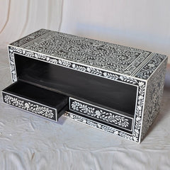 Bone Inlay Floral Pattern TV Unit Black Bone Inlay Floral Pattern TV Unit Black