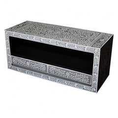 Bone Inlay Floral Pattern TV Unit Grey Bone Inlay Floral Pattern TV Unit Grey