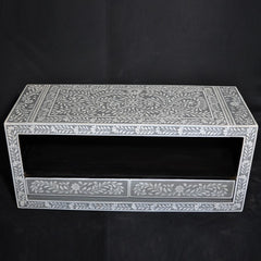 Bone Inlay Floral Pattern TV Unit Grey Bone Inlay Floral Pattern TV Unit Grey