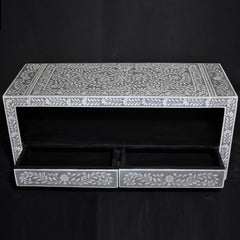 Bone Inlay Floral Pattern TV Unit Grey Bone Inlay Floral Pattern TV Unit Grey