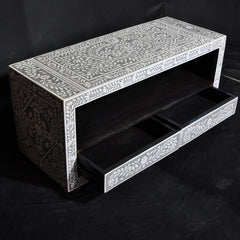 Bone Inlay Floral Pattern TV Unit Grey Bone Inlay Floral Pattern TV Unit Grey