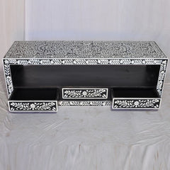 Bone Inlay Floral Pattern Black Floral 3 Drawer TV Unit Bone Inlay Floral Pattern Black Floral 3 Drawer TV Unit