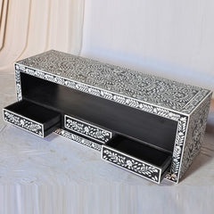 Bone Inlay Floral Pattern Black Floral 3 Drawer TV Unit Bone Inlay Floral Pattern Black Floral 3 Drawer TV Unit