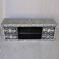Bone inlay Floral Pattern Black Floral 4 Drawer TV Unit Bone inlay Floral Pattern Black Floral 4 Drawer TV Unit