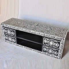 Bone inlay Floral Pattern Black Floral 4 Drawer TV Unit Bone inlay Floral Pattern Black Floral 4 Drawer TV Unit