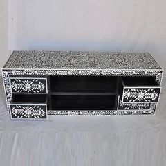 Bone inlay Floral Pattern Black Floral 4 Drawer TV Unit Bone inlay Floral Pattern Black Floral 4 Drawer TV Unit