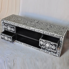 Bone inlay Floral Pattern Black Floral 4 Drawer TV Unit Bone inlay Floral Pattern Black Floral 4 Drawer TV Unit