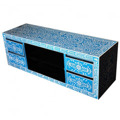 Bone inlay Blue Floral 4 Drawer TV Unit Bone inlay Blue Floral 4 Drawer TV Unit