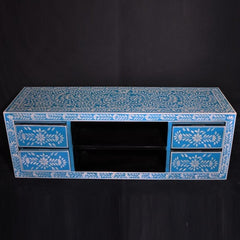 Bone inlay Blue Floral 4 Drawer TV Unit Bone inlay Blue Floral 4 Drawer TV Unit