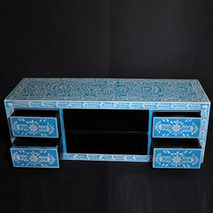 Bone inlay Blue Floral 4 Drawer TV Unit Bone inlay Blue Floral 4 Drawer TV Unit