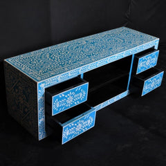 Bone inlay Blue Floral 4 Drawer TV Unit Bone inlay Blue Floral 4 Drawer TV Unit