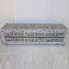 Bone inlay Black Floral 6 Drawer TV Unit Bone inlay Black Floral 6 Drawer TV Unit