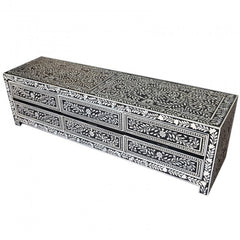 Bone inlay Black Floral 6 Drawer TV Unit Bone inlay Black Floral 6 Drawer TV Unit