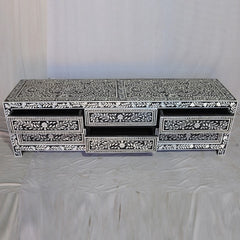 Bone inlay Black Floral 6 Drawer TV Unit Bone inlay Black Floral 6 Drawer TV Unit