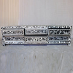 Bone inlay Black Floral 6 Drawer TV Unit Bone inlay Black Floral 6 Drawer TV Unit