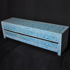 Bone inlay Blue Floral 6 Drawer TV Unit Bone inlay Blue Floral 6 Drawer TV Unit