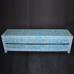 Bone inlay Blue Floral 6 Drawer TV Unit Bone inlay Blue Floral 6 Drawer TV Unit