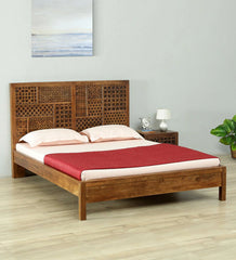 Indian Hand Carved Solid Wood King Size Bed Teak Finish 136 Indian Hand Carved Solid Wood King Size Bed Teak Finish 136