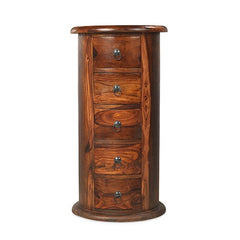 Takat Metal Jali Natural Indian Round 5 Drawer Drum Takat Metal Jali Natural Indian Round 5 Drawer Drum