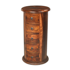 Takat Metal Jali Natural Indian Round 5 Drawer Drum Takat Metal Jali Natural Indian Round 5 Drawer Drum
