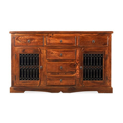 Takat Metal Jali Natural Large Indian Sideboard Takat Metal Jali Natural Large Indian Sideboard