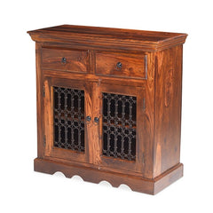 Takat Metal Jali Natural Indian 2 Drawer Small Sideboard Takat Metal Jali Natural Indian 2 Drawer Small Sideboard