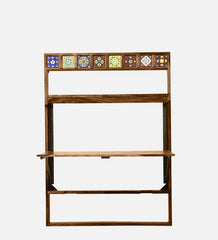 Moroccan Mosaic Mango Wood Wall Mounted Foldable 4 Seater Dining Table In Rustic Teak Finish Moroccan Mosaic Mango Wood Wall Mounted Foldable 4 Seater Dining Table In Rustic Teak Finish