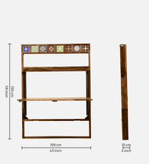 Moroccan Mosaic Mango Wood Wall Mounted Foldable 4 Seater Dining Table In Rustic Teak Finish Moroccan Mosaic Mango Wood Wall Mounted Foldable 4 Seater Dining Table In Rustic Teak Finish