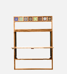 Moroccan Mosaic Mango Wood Wall Mounted Foldable 4 Seater Dining Table In Provincial Teak Finish Moroccan Mosaic Mango Wood Wall Mounted Foldable 4 Seater Dining Table In Provincial Teak Finish