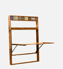 Moroccan Mosaic Mango Wood Wall Mounted Foldable 4 Seater Dining Table In Provincial Teak Finish Moroccan Mosaic Mango Wood Wall Mounted Foldable 4 Seater Dining Table In Provincial Teak Finish