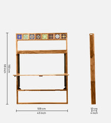 Moroccan Mosaic Mango Wood Wall Mounted Foldable 4 Seater Dining Table In Provincial Teak Finish Moroccan Mosaic Mango Wood Wall Mounted Foldable 4 Seater Dining Table In Provincial Teak Finish