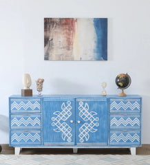 Brush & Timber Handmade Mango Wood Handpainted Sideboard in blue Brush & Timber Handmade Mango Wood Handpainted Sideboard in blue