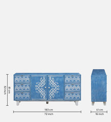 Brush & Timber Handmade Mango Wood Handpainted Sideboard in blue Brush & Timber Handmade Mango Wood Handpainted Sideboard in blue