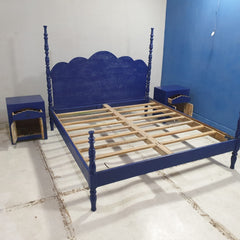 Antique Indian Hand Carved Wooden Mehrab Head Board King Size Bed Blue Antique Indian Hand Carved Wooden Mehrab Head Board King Size Bed Blue