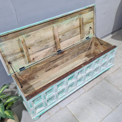 Handmade Indian Hand Carved Solid Hard Wood Old Door Blanket Box 140x45x45cm Handmade Indian Hand Carved Solid Hard Wood Old Door Blanket Box 140x45x45cm