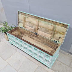 Handmade Indian Hand Carved Solid Hard Wood Old Door Blanket Box 140x45x45cm Handmade Indian Hand Carved Solid Hard Wood Old Door Blanket Box 140x45x45cm