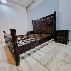 Antique Indian Hand Carved Wooden Floral Bed king Antique Indian Hand Carved Wooden Floral Bed king
